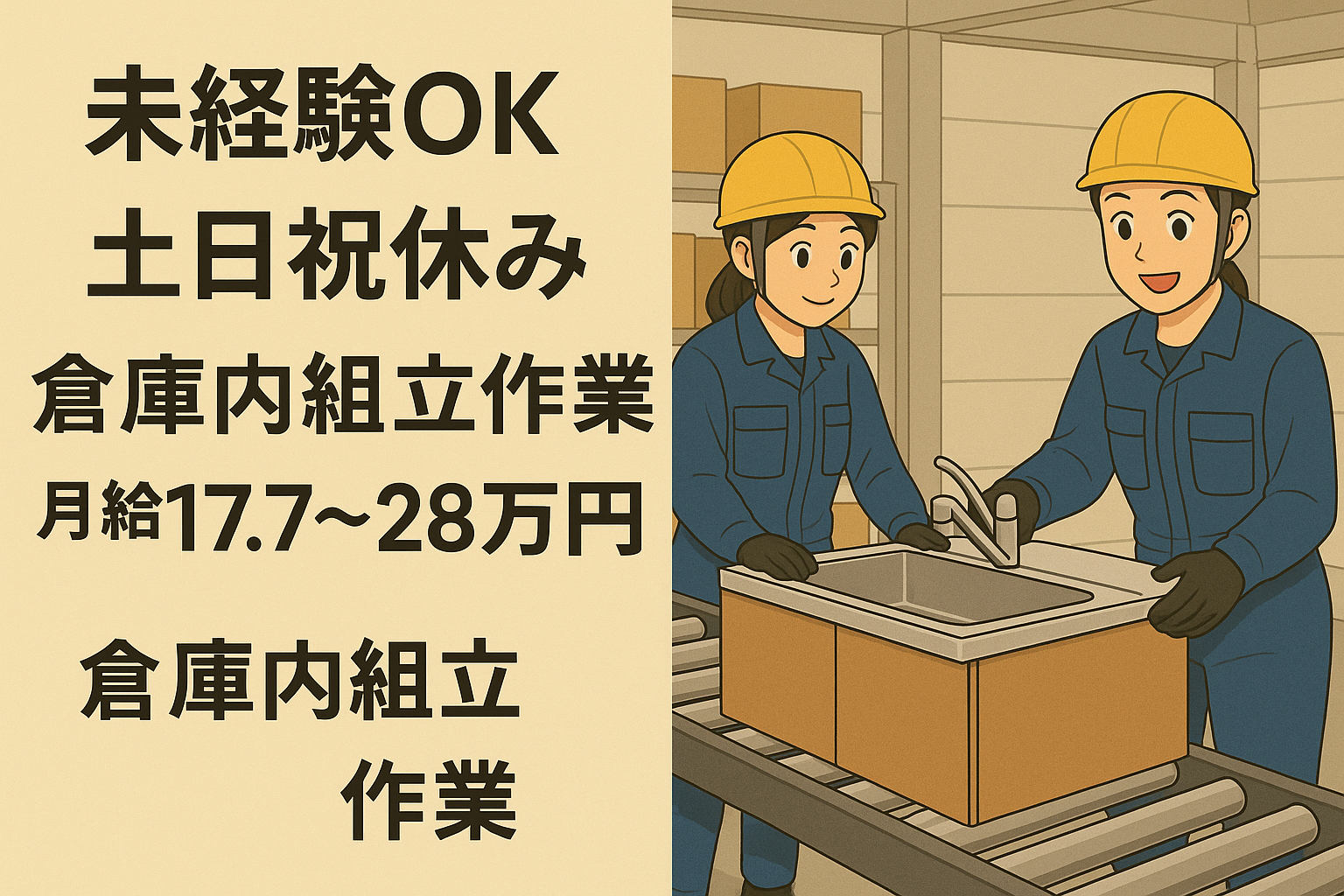 倉庫内での軽作業スタッフ（組立・ライン作業）