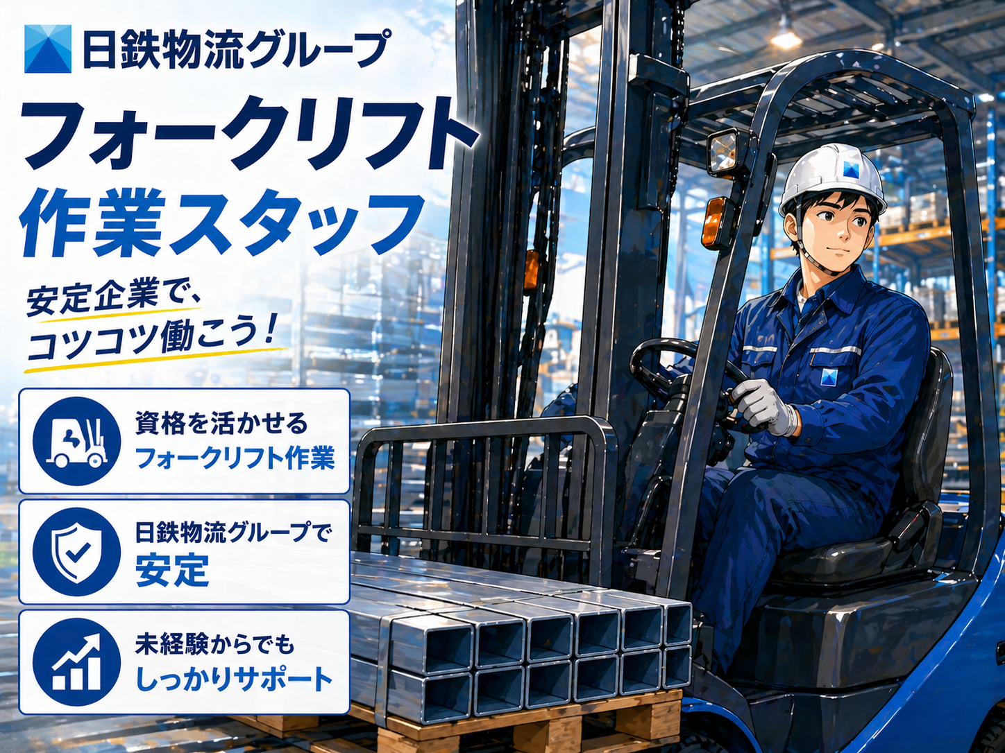 日鉄物流グループのフォークリフト作業スタッフ