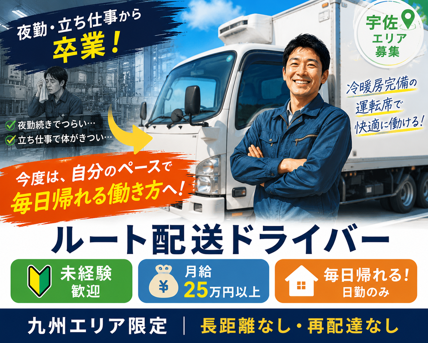 地場ルート配送ドライバー（日勤のみ・毎日帰れる）